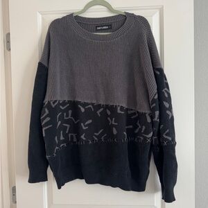 Disturbia Gray and Black Oversized Crewneck Sweater with Patterned Design